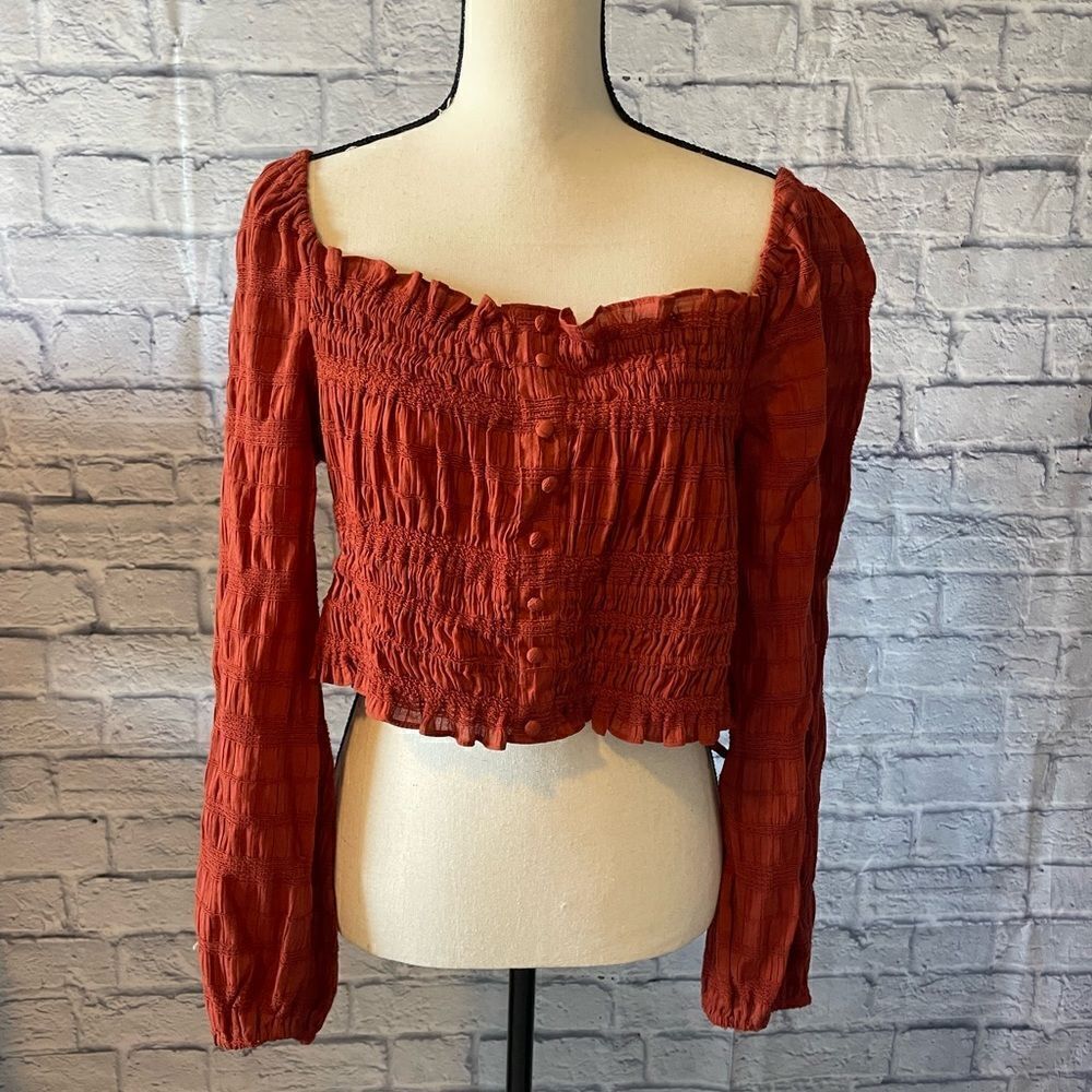 Gianni Bini - Brick Rylee Square Neck Long Sleeve Blouse XL NWT